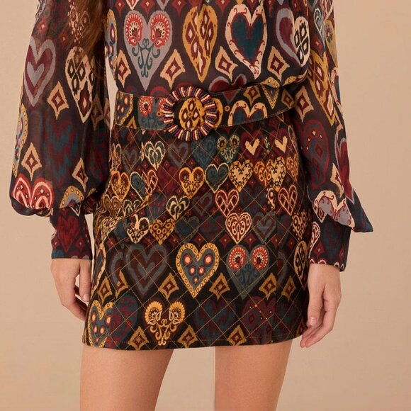 Farm Rio Black Hearts Ikat Mini Skirt - Picture 1 of 13
